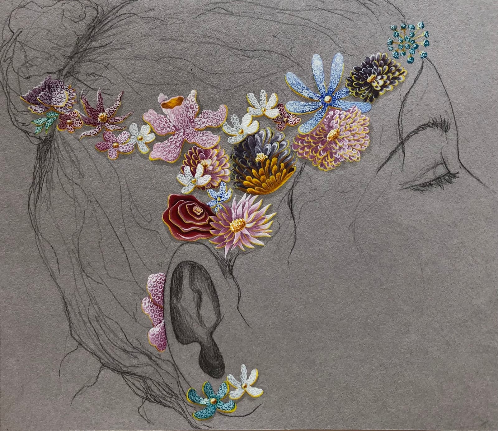 Dessin École Boulle — croquis floral
