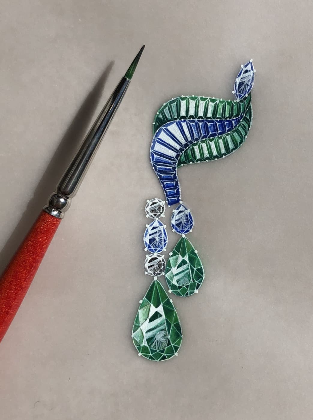 Dessin de bijou serti de pierres de couleur